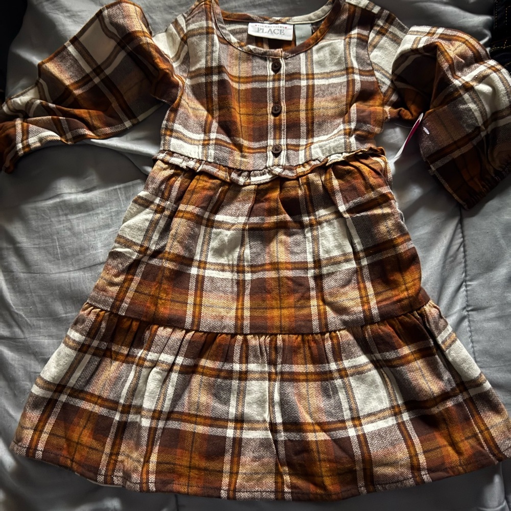 The Children's Place Brown and Cream Plaid Dress
